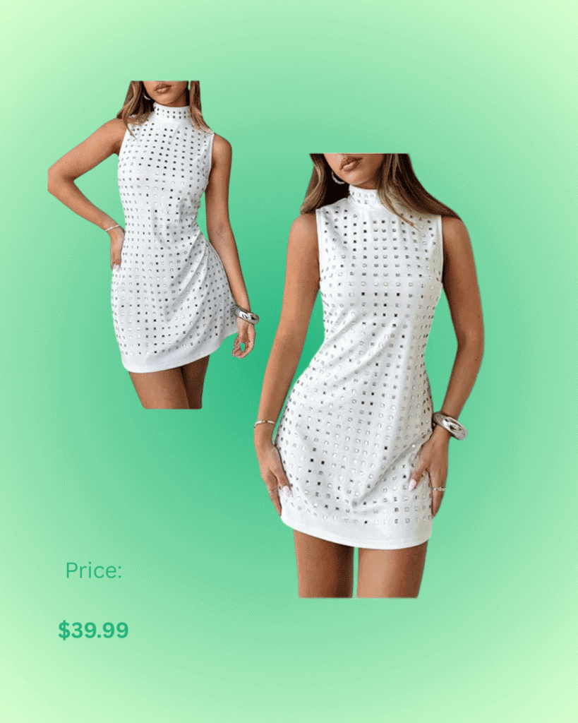 Floerns Mock Neck Glitter Mini Dress