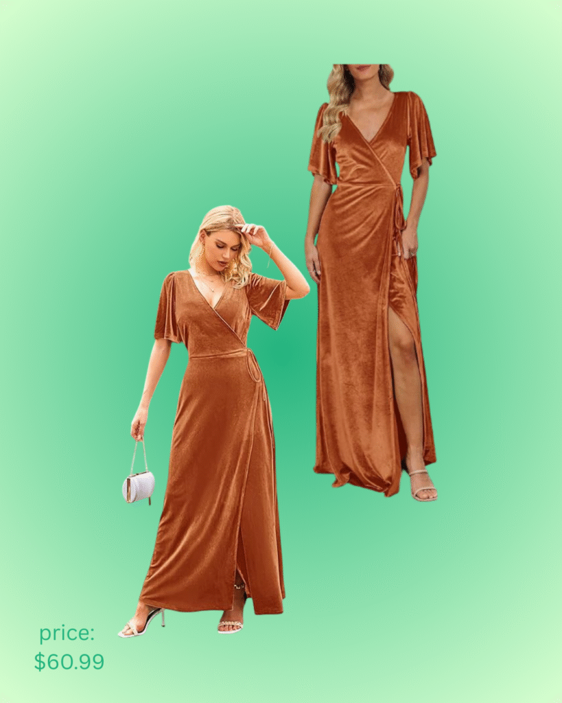 MEROKEETY Women's V Neck Wrap Velvet Maxi Wedding Guest Dress tending dress