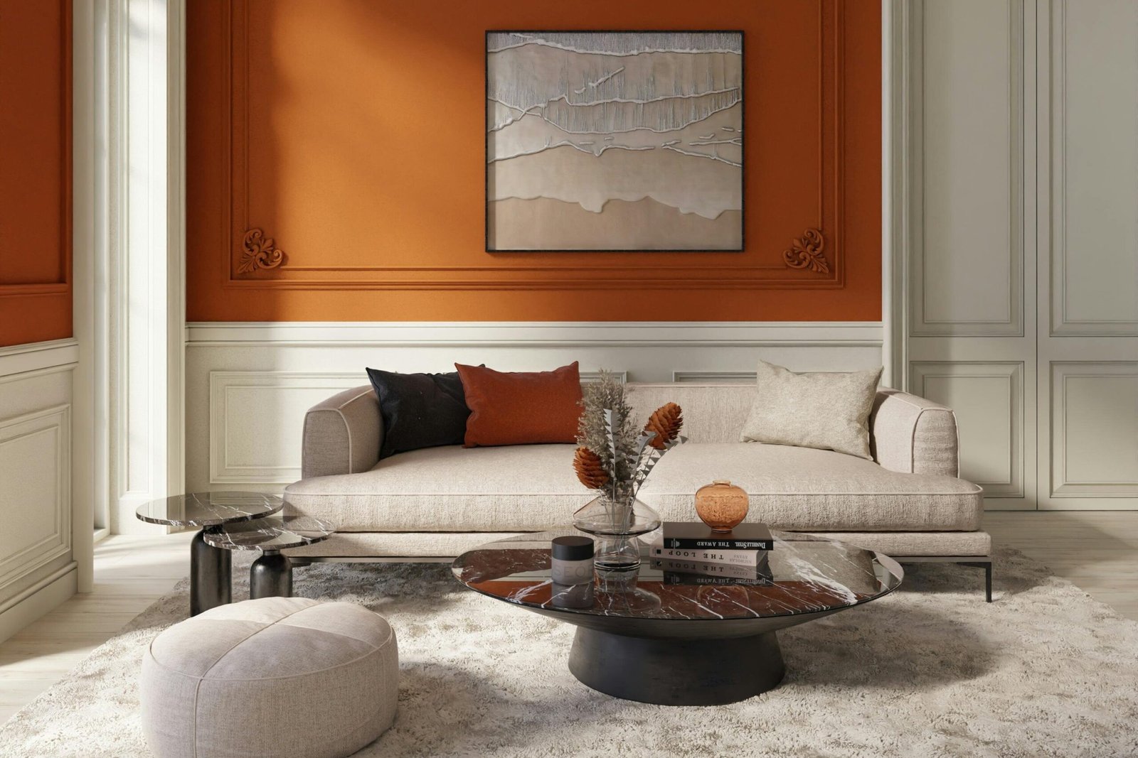 Affordable decor ideas: colorful living room with thrifted furniture and DIY wall art