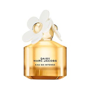 Perfume bottle of Marc Jacobs Daisy Eau So Intense with floral design.