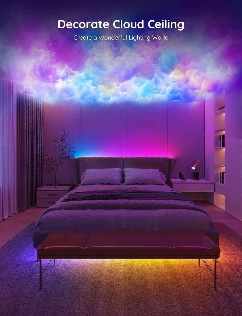 RGB LED strip lights for bedroom ceiling decoration and mood lighting.