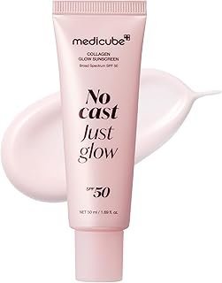 medicube No Cast Just Glow Collagen Sunscreen | SPF 50 Broad Spectrum Face Sunscreen | Lightweight, Non-Sticky, Hydrating ...