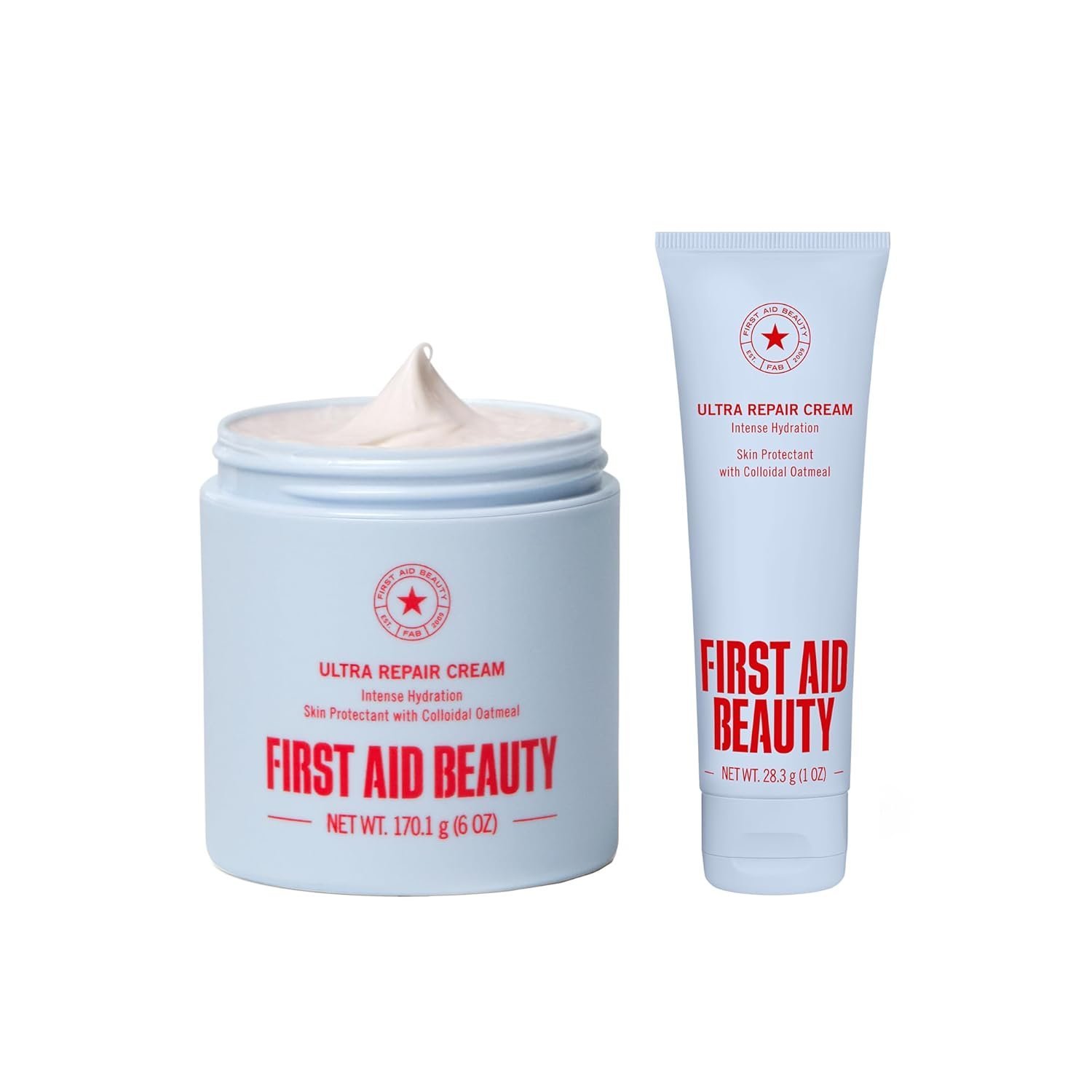 Hydrating face moisturizer in a jar and tube for dry skin care.