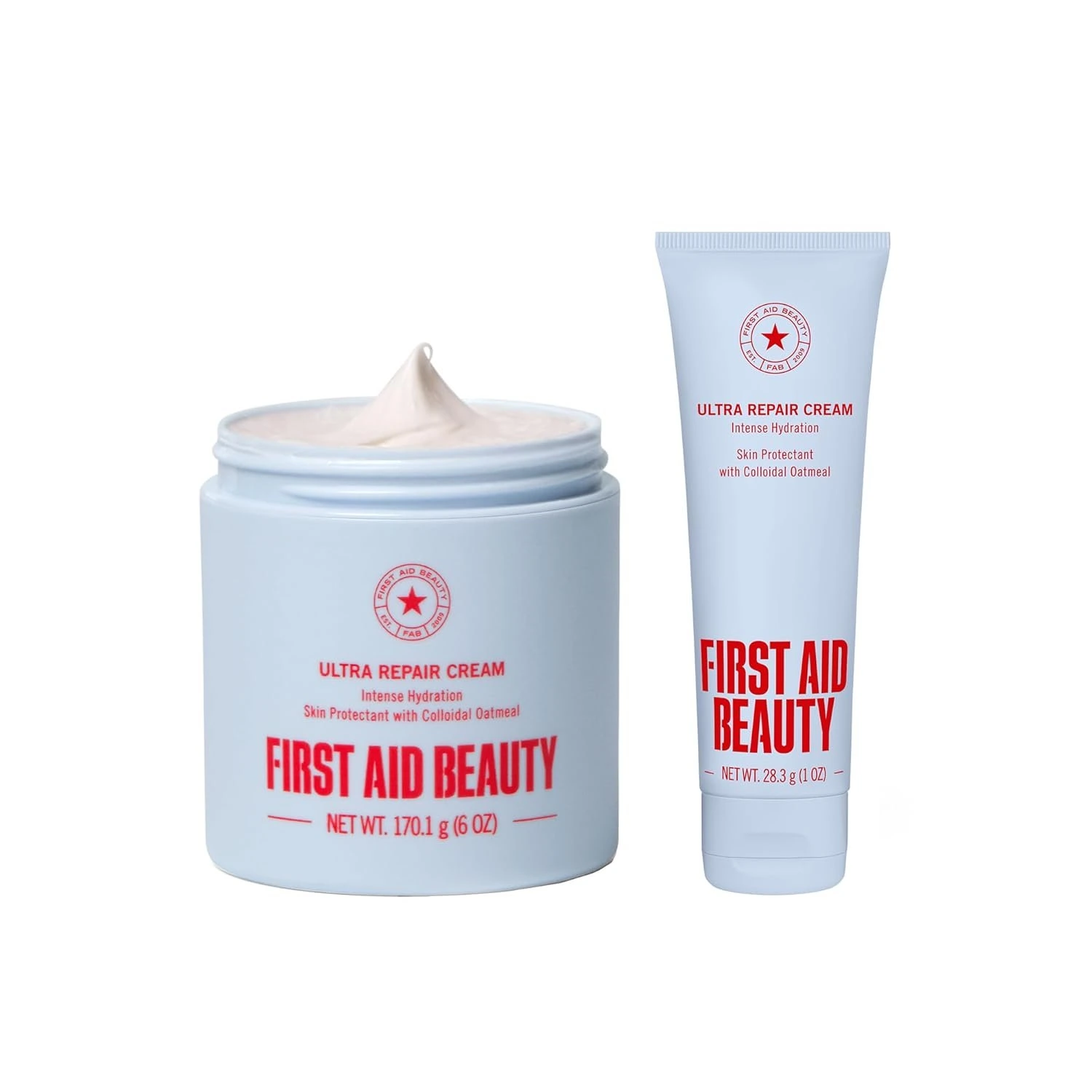 Hydrating face moisturizer in a jar and tube for dry skin care.