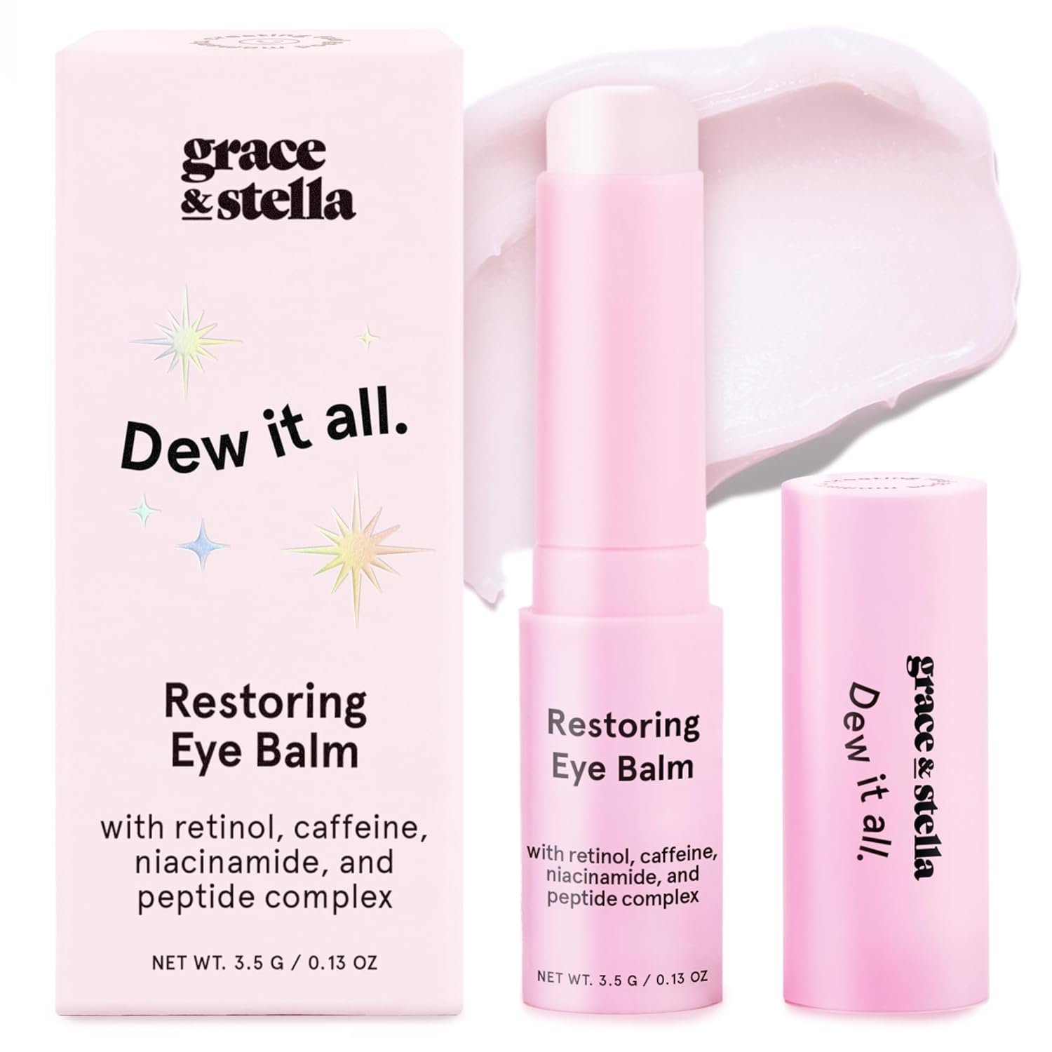 grace & stella Under Eye Brightener Balm Stick - Travel Size Toiletries - Retinol & Caffeine Eye Cream for Dark Circles, Puffiness, Wrinkles - Restore and Hydrate - Vegan Skincare (0.13oz / 3.5g)