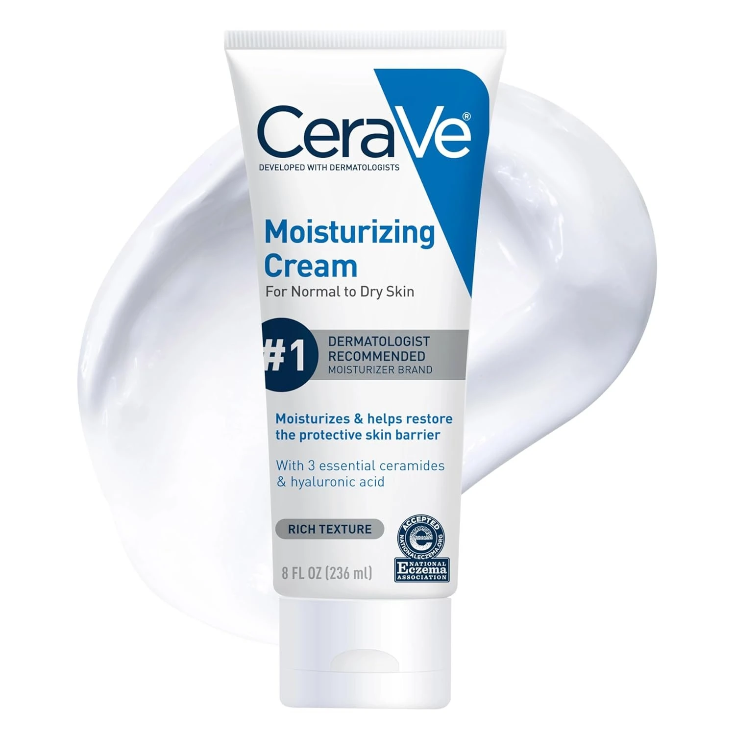 CeraVe Moisturizing Cream for dry skin with ceramides and hyaluronic acid.