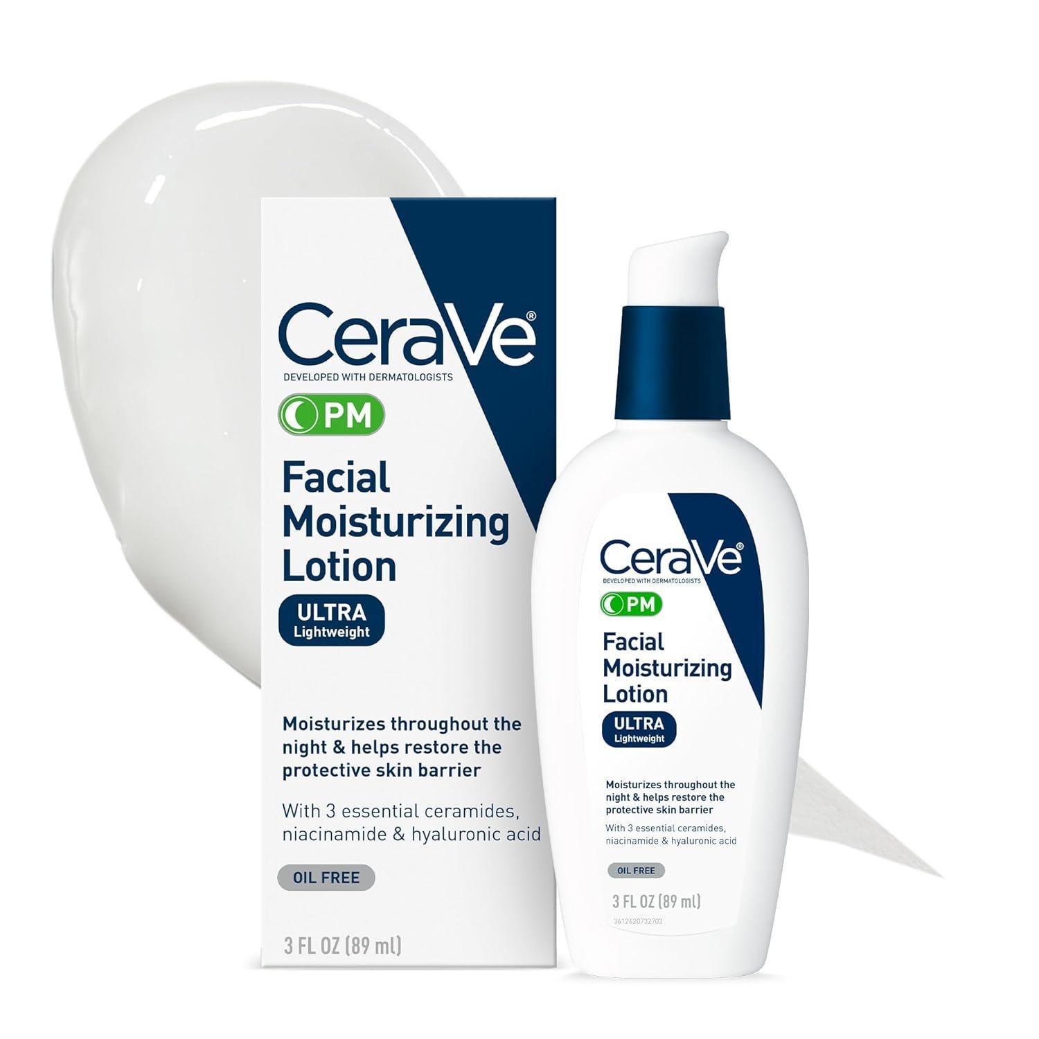 CeraVe Facial Moisturizer Lotion for dry skin, lightweight, oil-free, with ceramides and hyaluronic.