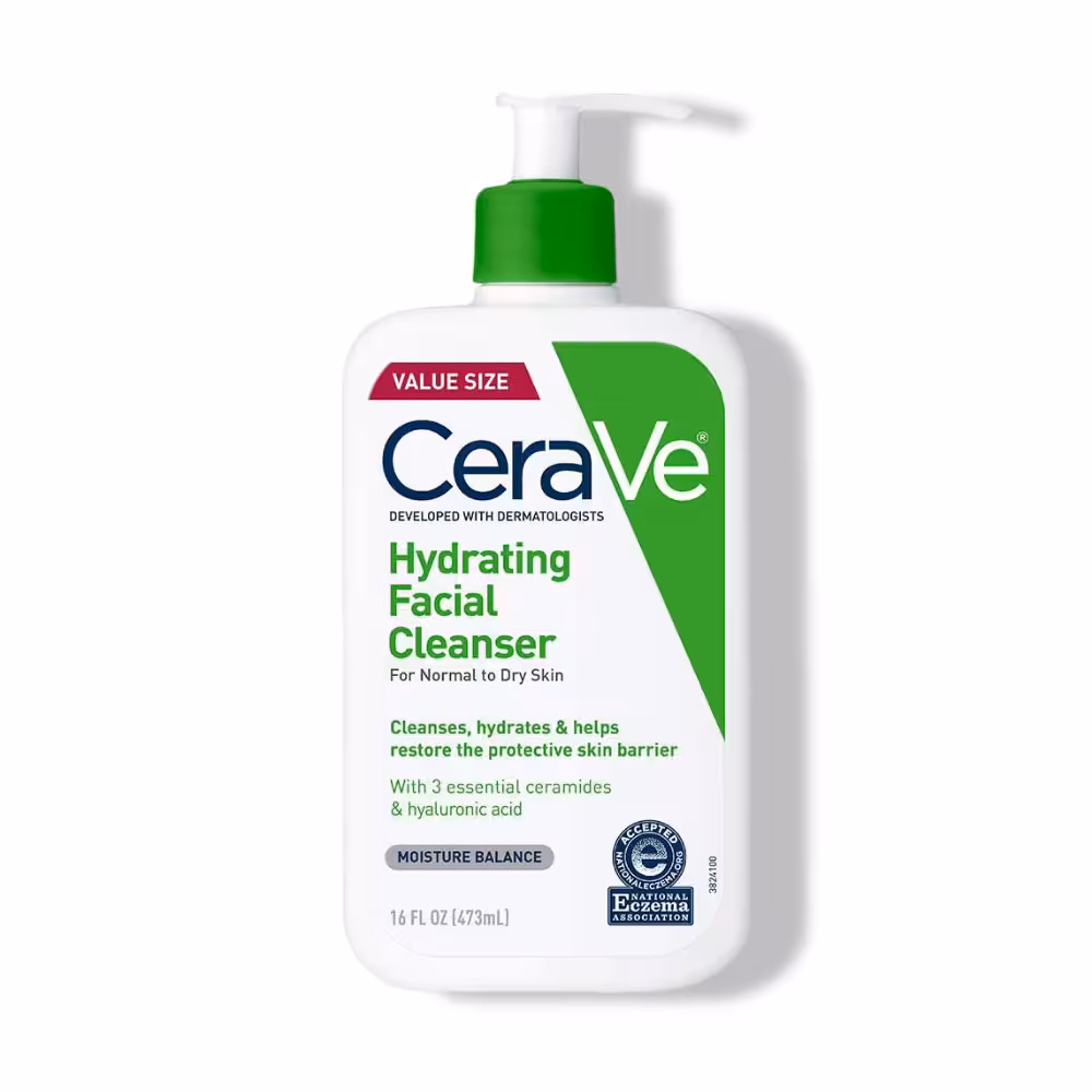 CeraVe Hydrating Facial Cleanser, Moisturizing Face Wash For Dry Skin, Hyaluronic Acid + Ceramides + Glycerin, Hydrating Cleanser For Normal To Dry Skin, National Eczema Association Certified