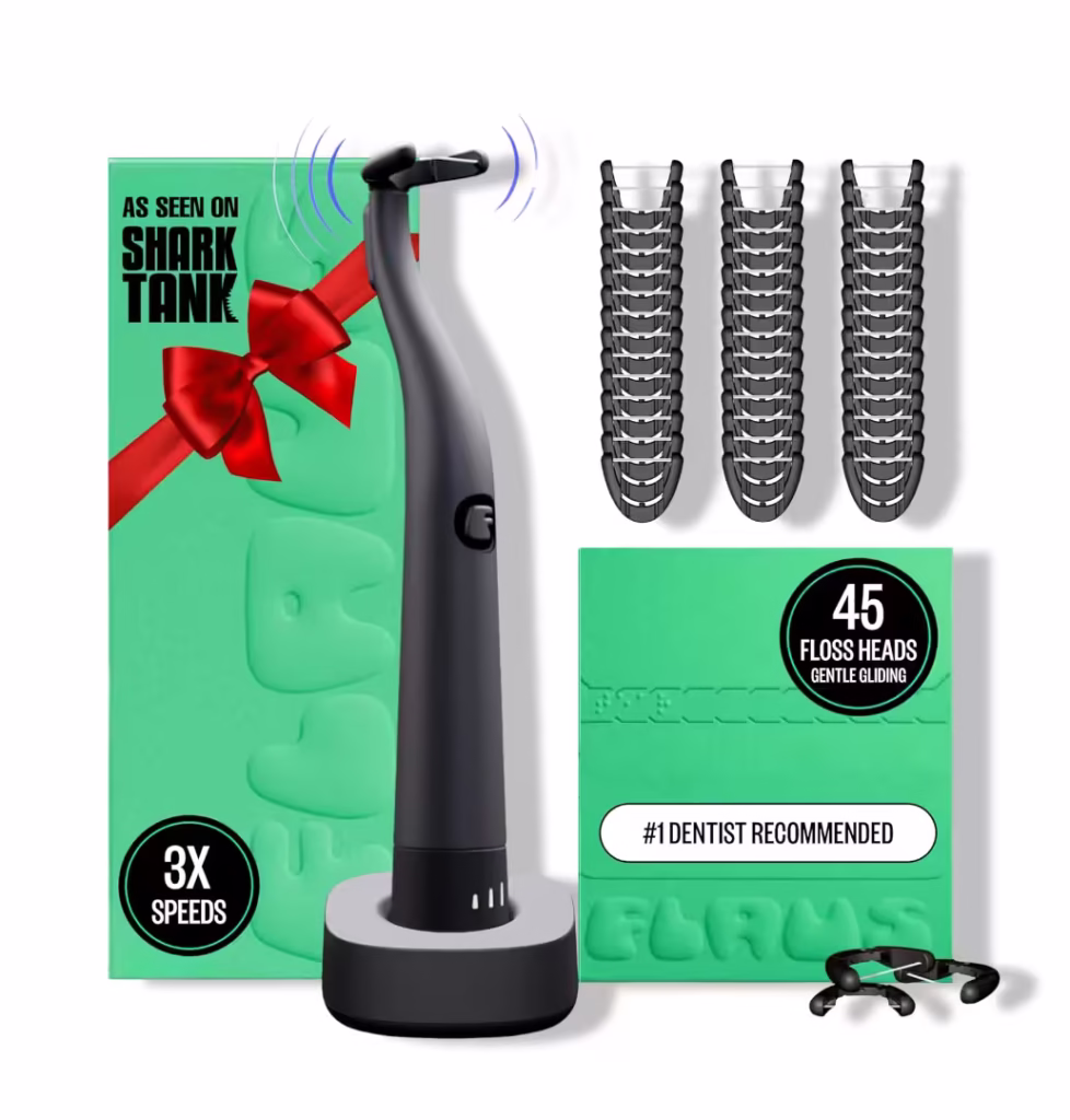 FLAUS Electric Flosser (Gentle Glide) - Shark Tank + Oprah's List - Water Floss Alternative - Dental Plaque Remover for Adults - Easy Vibration Power Flossing - Safe Portable Gum + Teeth Cleaning Tool