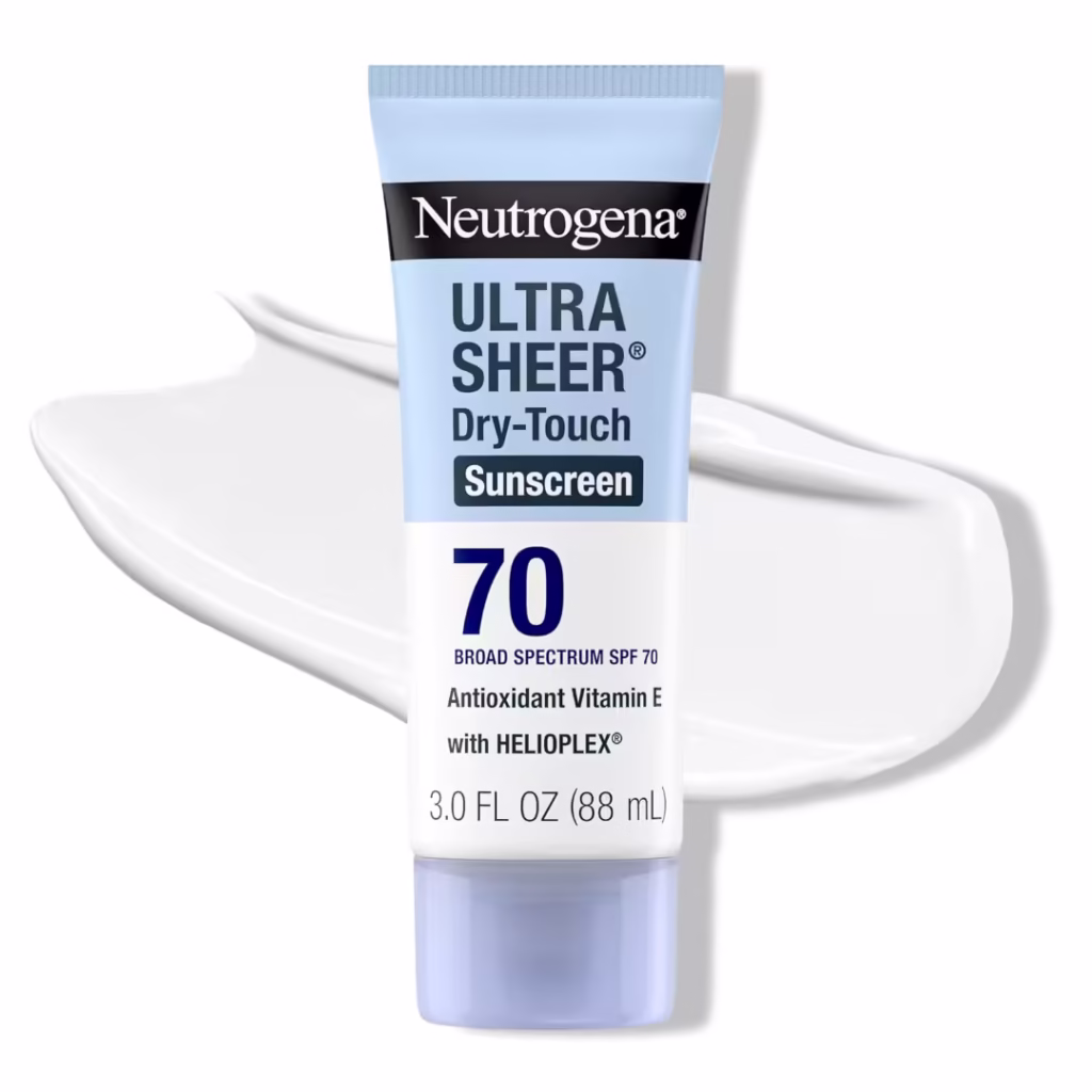Neutrogena Ultra Sheer Dry-Touch Sunscreen Lotion SPF 70, Broad Spectrum, Water Resistant 80 Min, Oil-Free, Oxybenzone-Free, Non-Comedogenic, Matte Finish, Body Sunscreen, Travel Size 3 Fl Oz