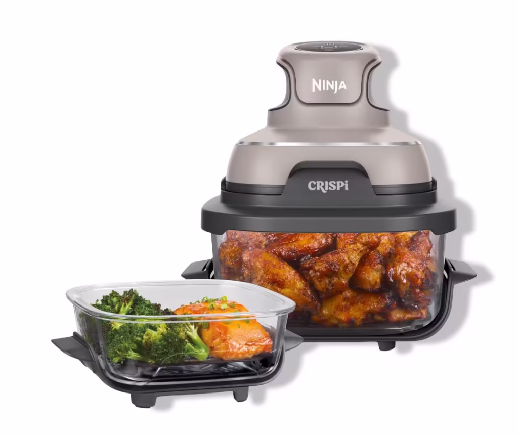 Ninja Crispi 4-in-1 Glass Air Fryer | With Non-Toxic 4QT & 6-Cup Glass Containers & Lids | Microwave, Freezer, Dishwasher Safe | 450°F Max Temp |1500 Watt | Stone | FN101ST