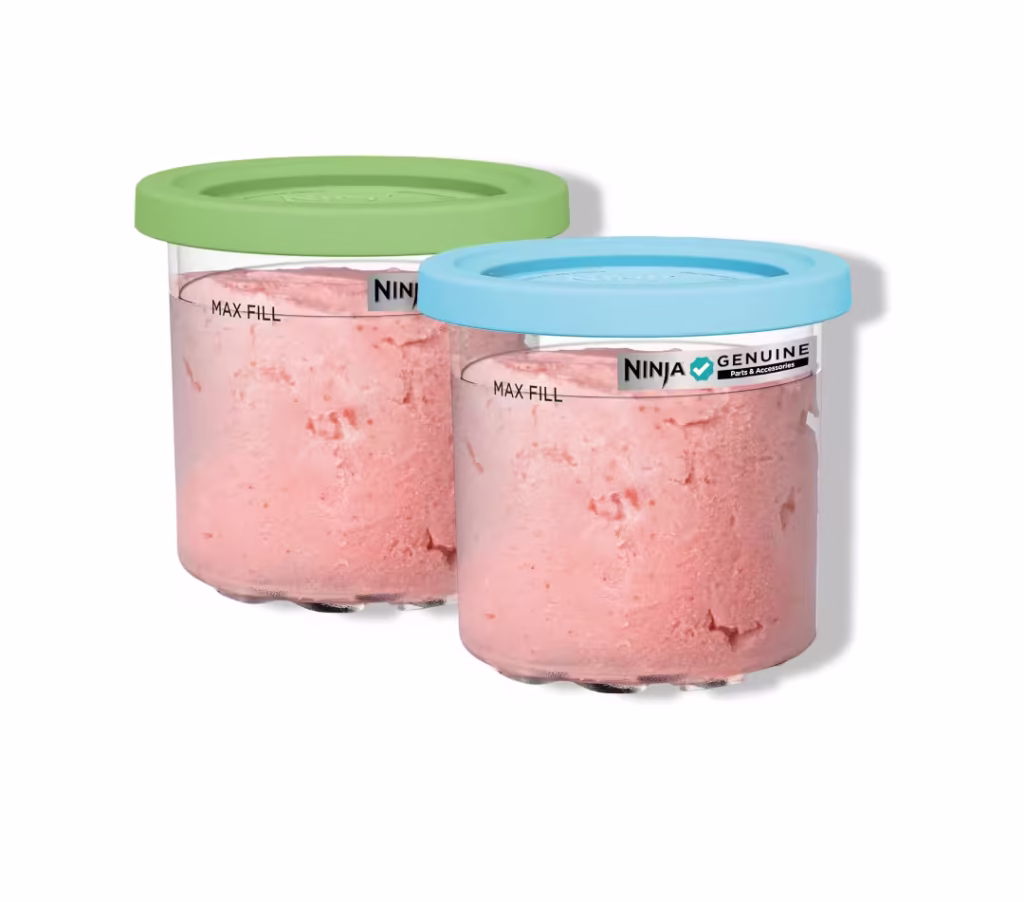 Ninja® CREAMi® Original Pints 2 Pack, Compatible with NC299AMZ & NC300s Series CREAMi® Ice Cream Makers, BPA-Free & Dishwasher Safe, Color Lids, 1 Pint Each, Clear/Lime/Aqua, XSKPLID2CD