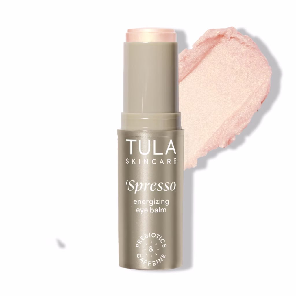 TULA Skin Care Spresso Energizing Eye Balm - Energizing & Hydrating Caffeine Under Eye Treatment for Dark Circles, Portable and Perfect to Use On-the-go, 0.35 oz. Color: Cappuccino - Gold Glow