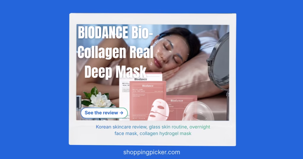 BIODANCE Bio-Collagen Real Deep Mask applied on a face showing the transition from opaque to transparent.