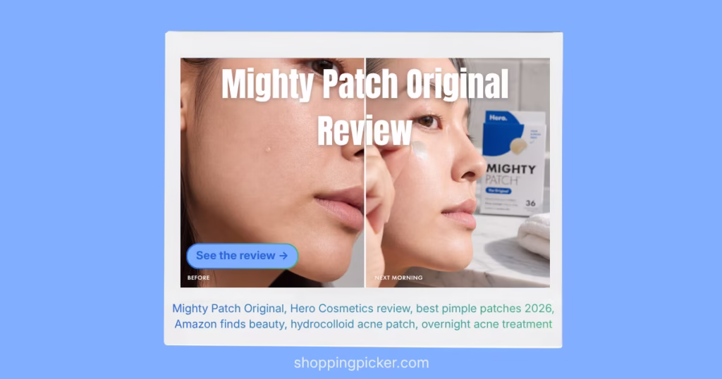 Mighty Patch Original hydrocolloid acne patch on a whitehead pimple before and after results.