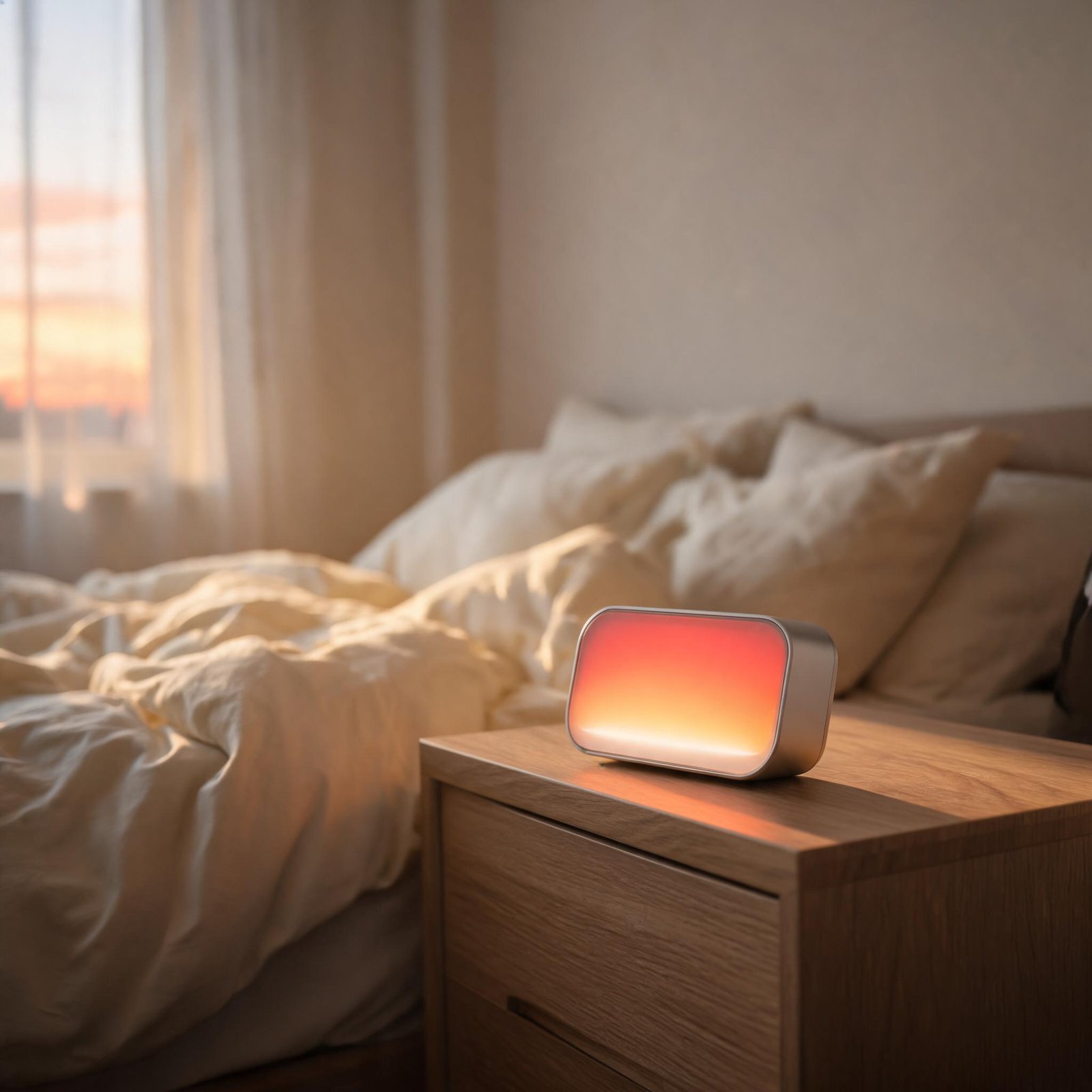 Best sunrise alarm clocks of 2026 glowing warm dawn light on a bedside table