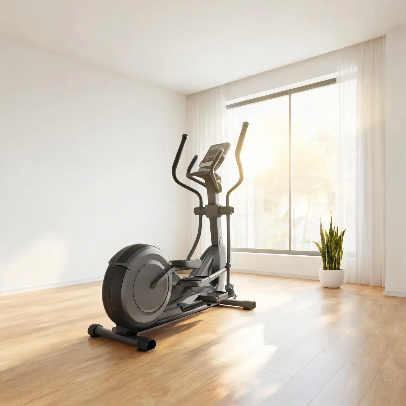Best ellipticals 2026: a modern front-drive elliptical machine in a bright home gym