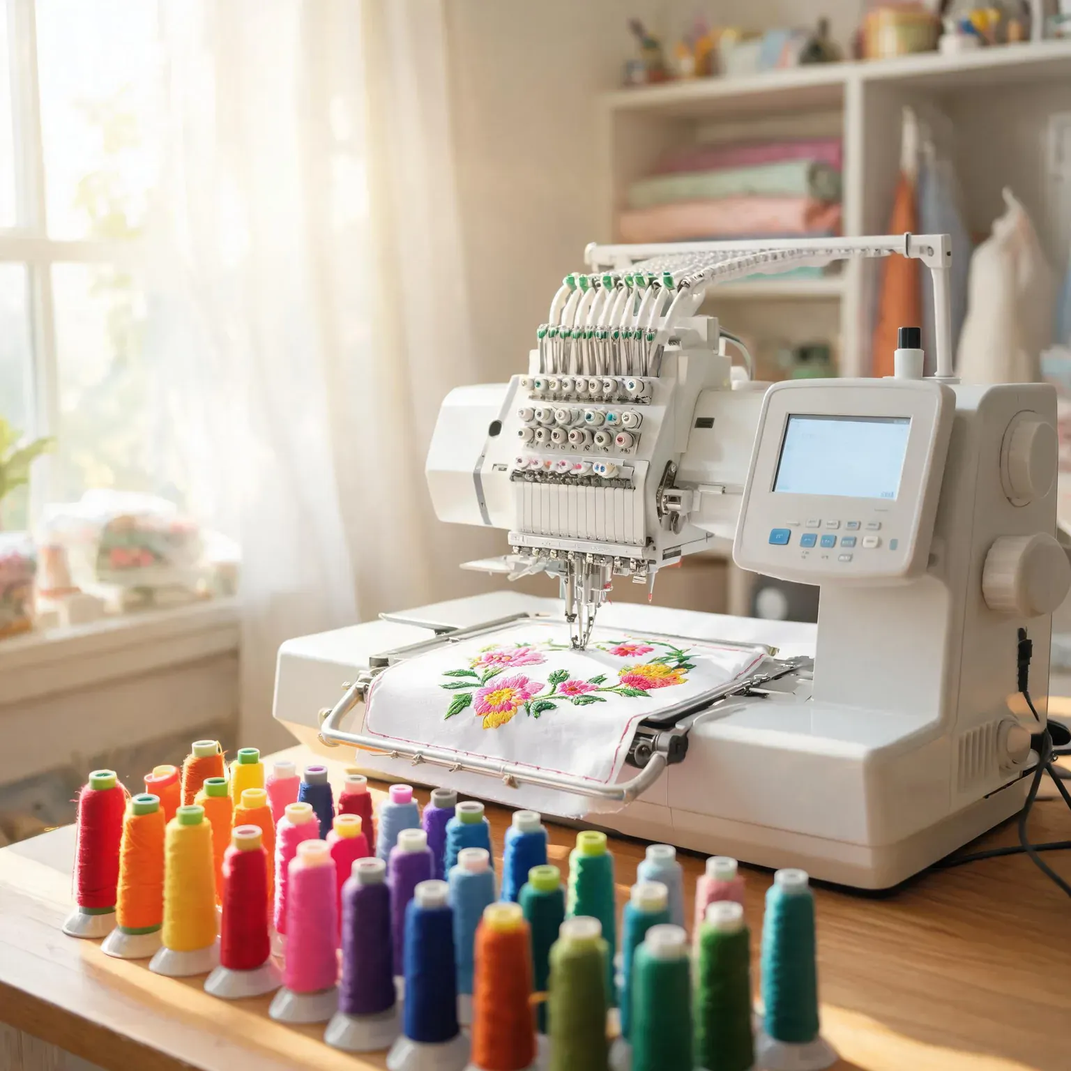 Best embroidery machines 2026 - computerized embroidery machine stitching a floral design in a craft room