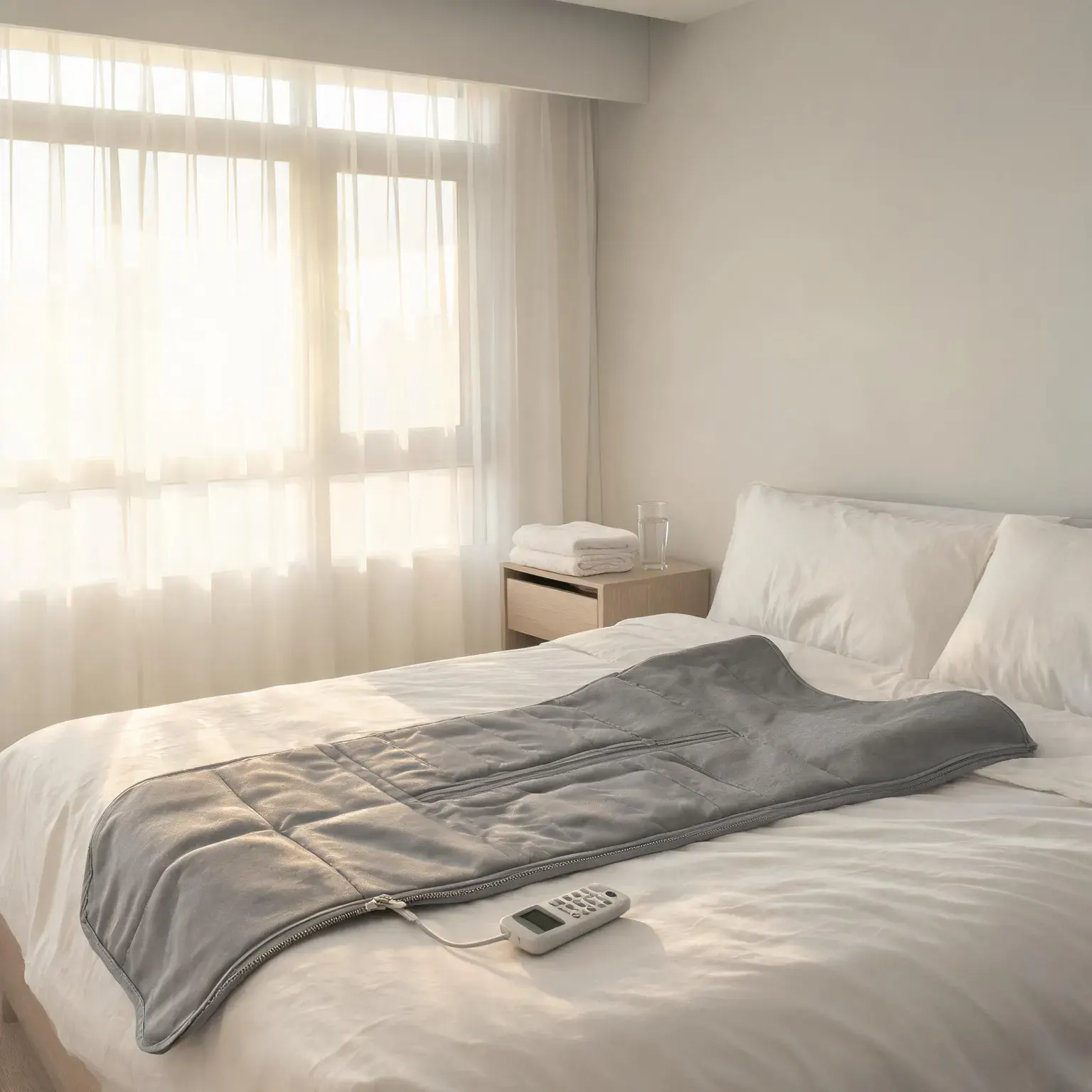 Best infrared sauna blanket of 2026 opened on a bed with remote control and towels