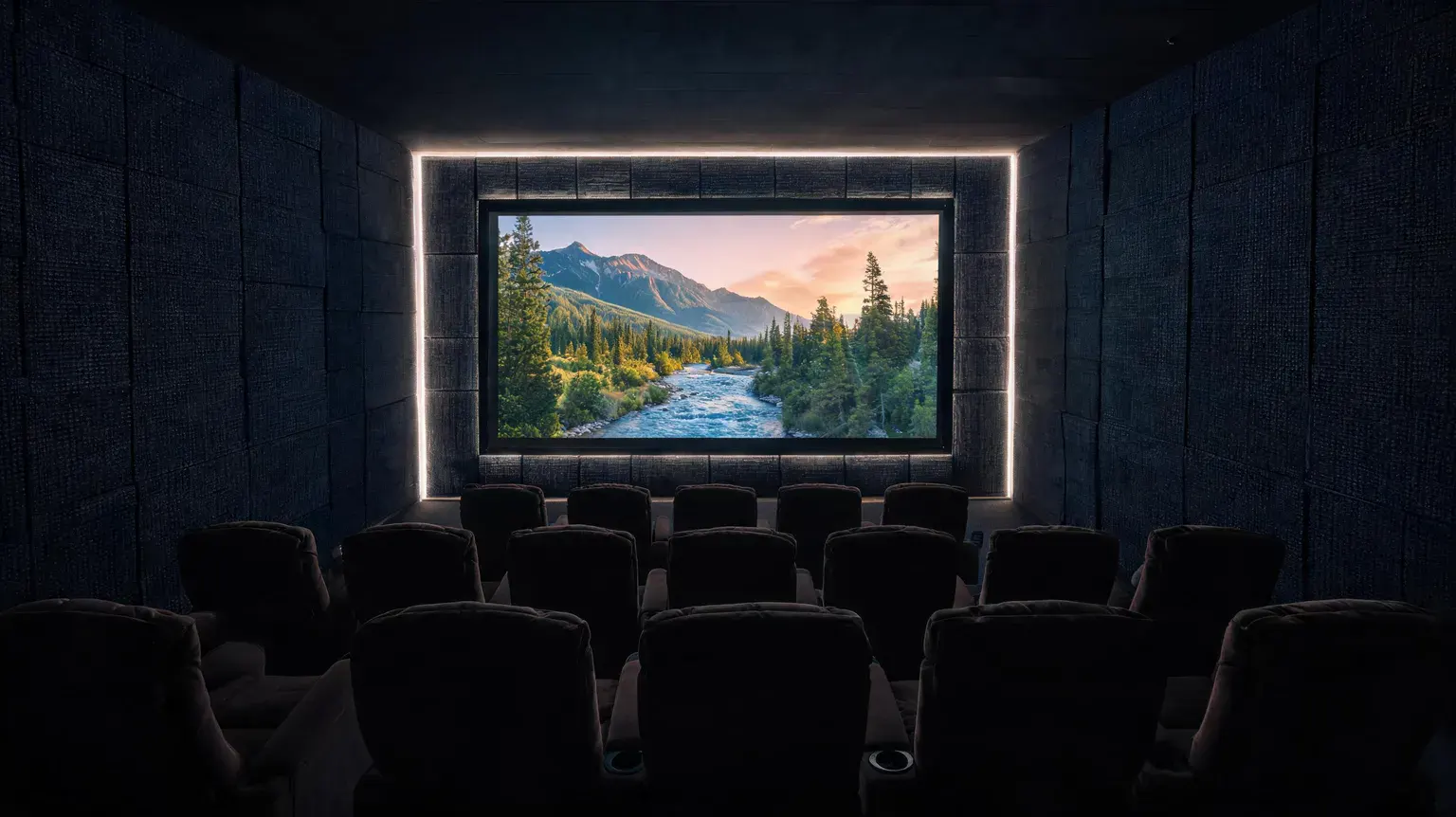 Large fixed-frame projector screen in a home theater - best projector screens 2026