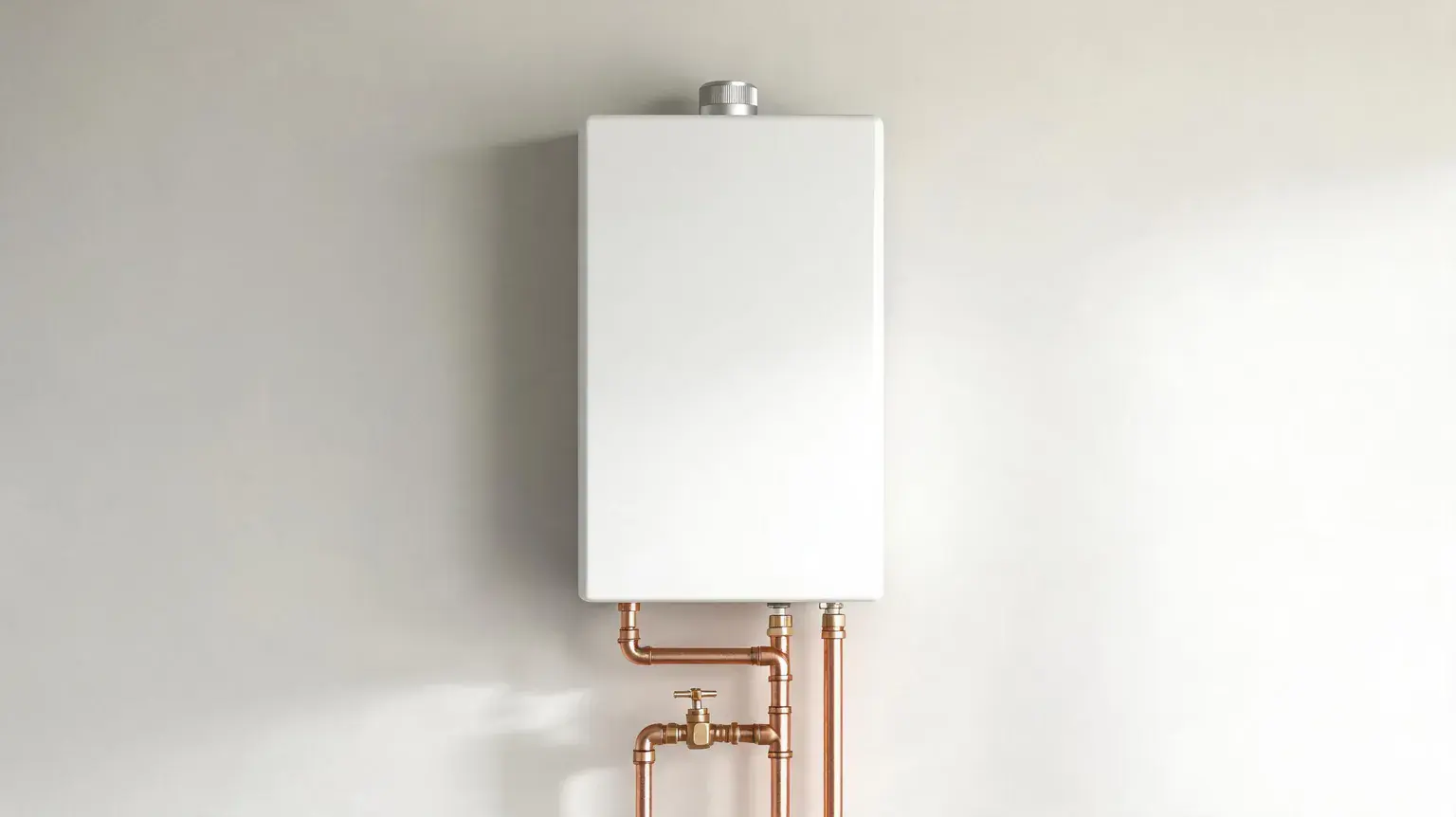 Best tankless water heaters 2026: a modern wall-mounted tankless water heater unit with copper pipes